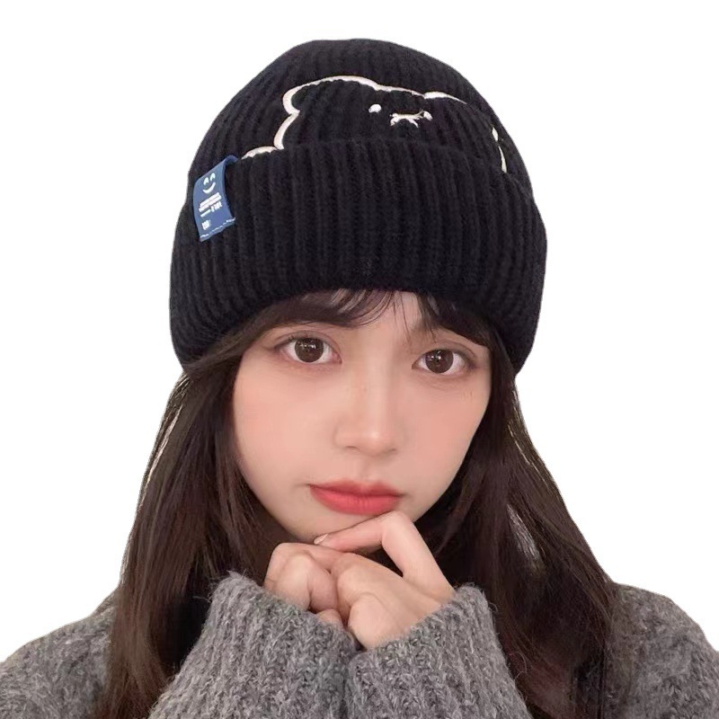 Mũ nón len,mũ len beanie phong cách Hàn Quốc dày dặn ấm áp thêu gấu dễ thương dành cho nữ nam thời trang HANASO ML004