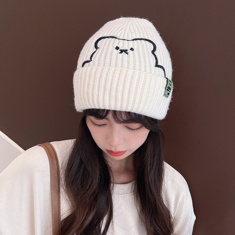 Mũ nón len,mũ len beanie phong cách Hàn Quốc dày dặn ấm áp thêu gấu dễ thương dành cho nữ nam thời trang HANASO ML004