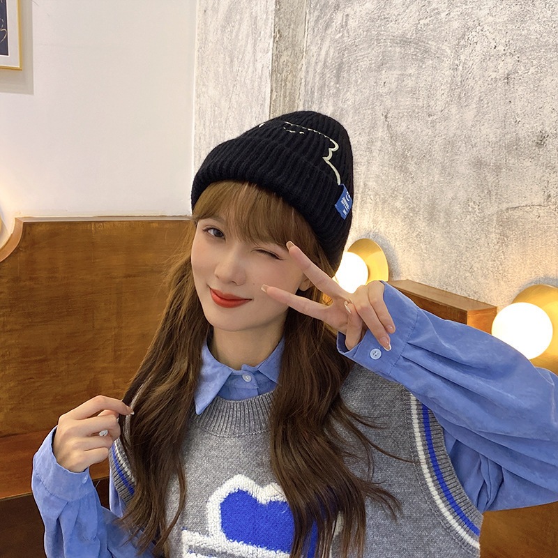 Mũ nón len,mũ len beanie phong cách Hàn Quốc dày dặn ấm áp thêu gấu dễ thương dành cho nữ nam thời trang HANASO ML004