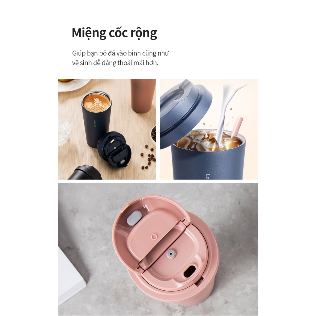 Ly giữ nhiệt LocknLock 550ml LHC3249 Màu Trắng , mở nắp một chạm, thép không gỉ inox 316L - K-MALL