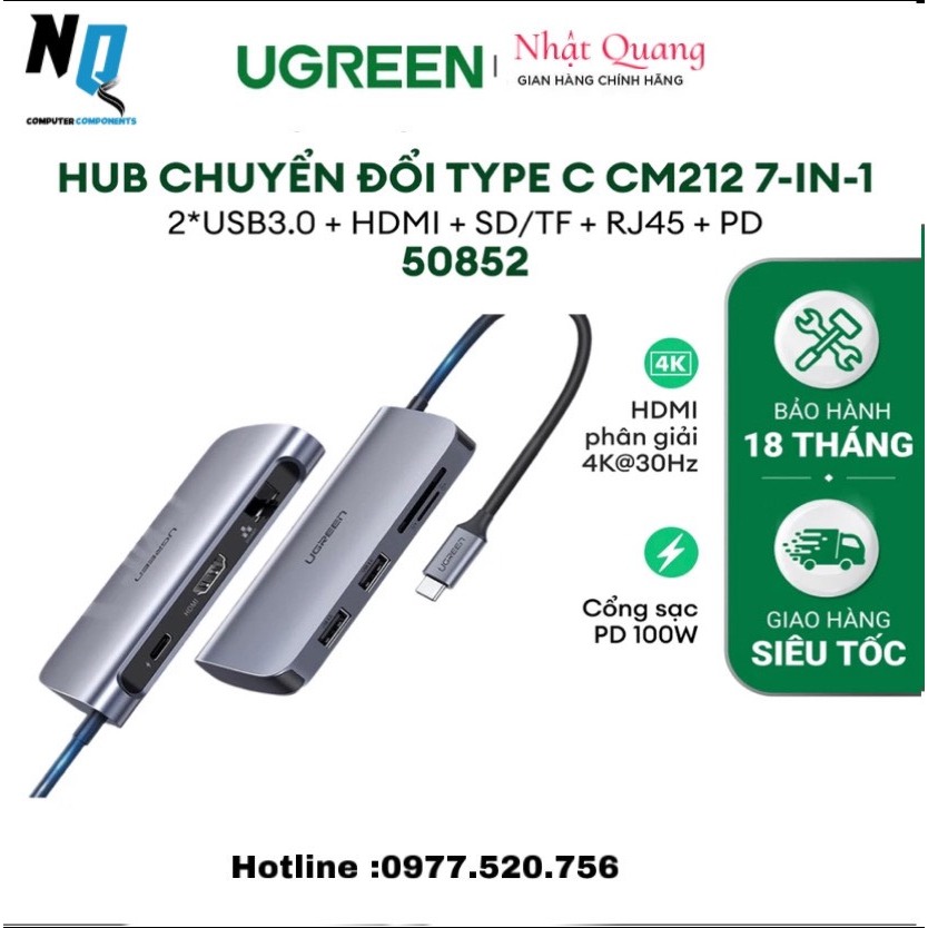 Hub chuyển đổi Type C UGREEN 50852 & 90568 | 7 in 1 | Hỗ trợ OTG | Sạc ...
