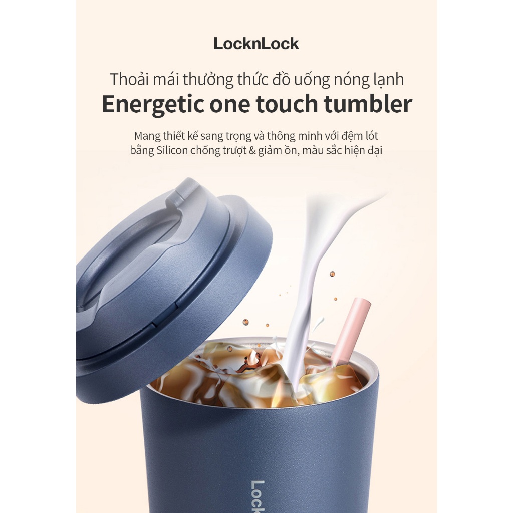 Ly giữ nhiệt LocknLock 550ml Energetic One-Touch LHC3249 Màu Hồng mở nắp một chạm inox 316L - K-MALL