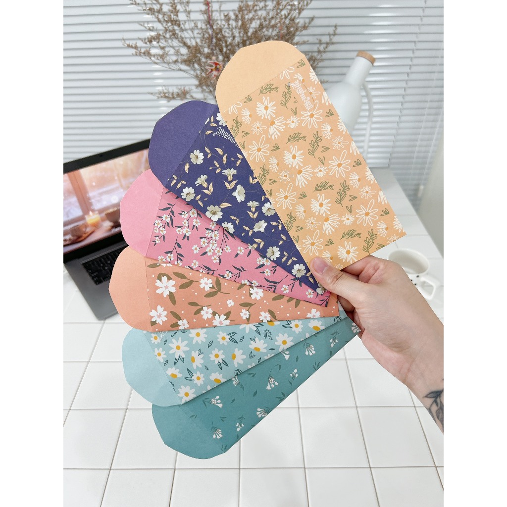 50 bao lì xì Tết cao cấp Gác xép Kraft dày dặn họa tiết hoa văn vintage sang trọng Tết 2025