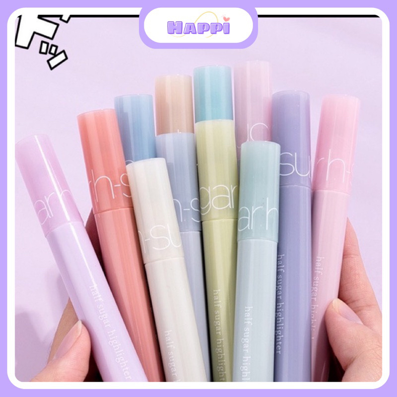 Bút highlight pastel HAPPI set 6 bút nhớ màu pastel đẹp dáng tròn
