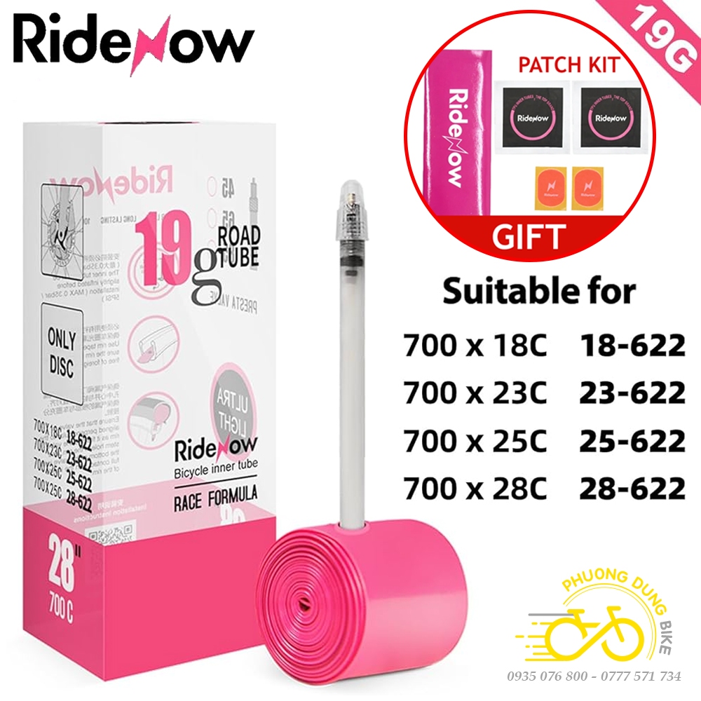 Ruột (Săm) xe đạp TPU RideNow siêu nhẹ 19G 700x18-28C (Tặng Kèm Kit Vá ...