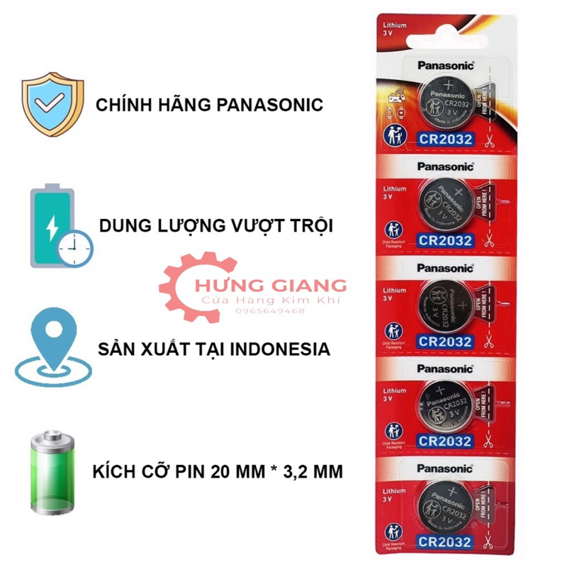 1 Vỉ 5 viên Pin Panasonic CR2016, CR1620, CR2025, CR2032,... pin điện tử chính hãng