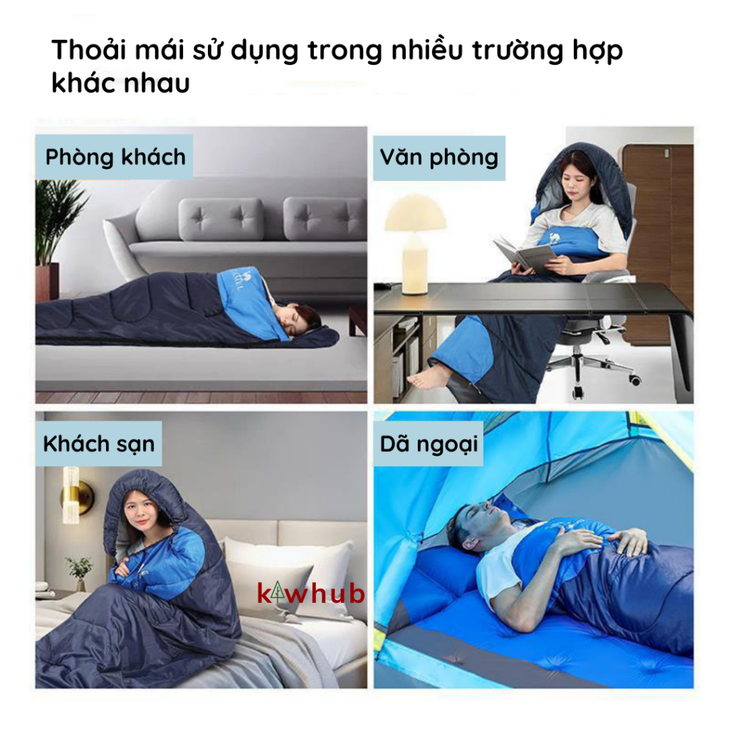 Túi ngủ gấp gọn KAW Loại dày, Túi ngủ văn phòng ấm áp, nhẹ nhàng, dễ dàng mang đi làm, đi du lịch