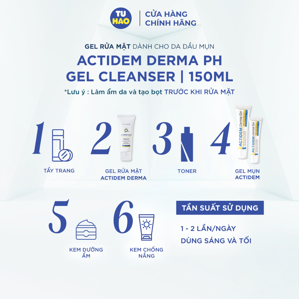 Ảnh GEL RỬA MẶT ACTIDEM TRẮNG HỒNG XANH DERMA/SENSITIVE/PURIFYING GEL CLEANSER 30/150/180ml - Từ Hảo 3