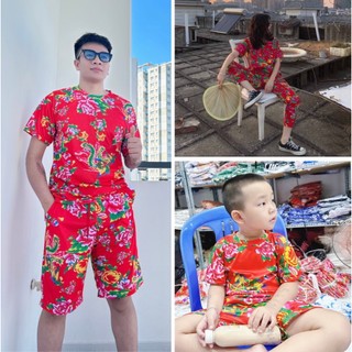 Đồ Bộ Gia Đình Hoa Con Công In 3D Chất Thun Lạnh Họa Tiết Khăn Trải Bàn Đủ Size 10-100kg KL2