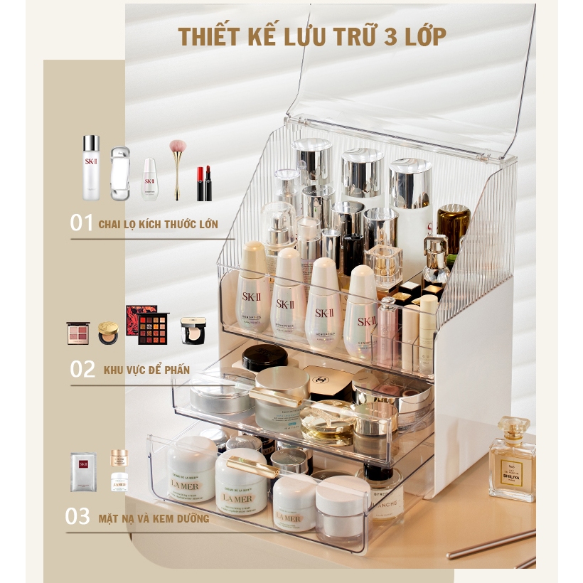 YTC- Hộp Đựng Mỹ Phẩm  2, 3 tầng bản Cao Cấp -Bộ đựng đồ Trang Điểm  không thể thiếu cho Phái Đẹp
