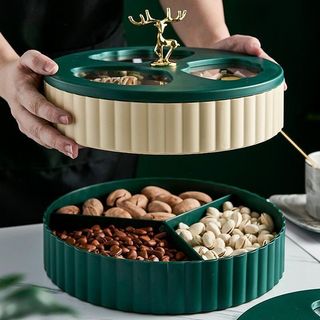 Khay Đựng Bánh Kẹo Tầng Con Hưu Vàng, Điêu Khắc Tinh Tế, Sang Trọng, Hàng Cao Cấp