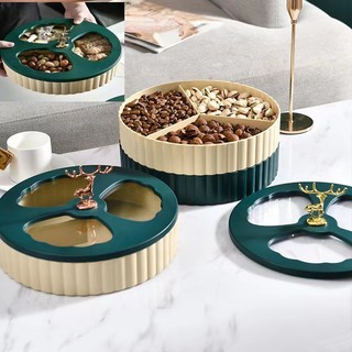 Khay Đựng Bánh Kẹo Tầng Con Hưu Vàng, Điêu Khắc Tinh Tế, Sang Trọng, Hàng Cao Cấp