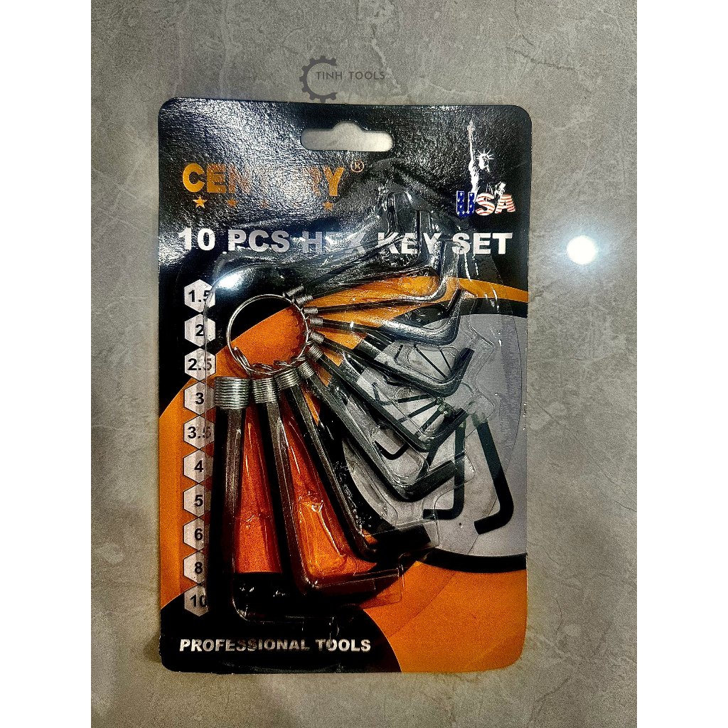 Bộ lục giác 8 cây (sò 8), 10 cây (sò 10) chữ L đầu bằng màu đen hiệu Century nhỏ gọn tiện lợi