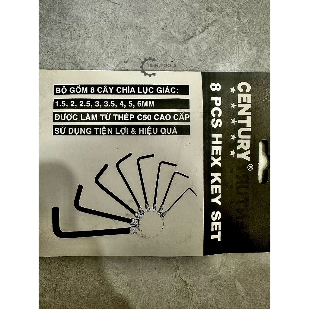 Bộ lục giác 8 cây (sò 8), 10 cây (sò 10) chữ L đầu bằng màu đen hiệu Century nhỏ gọn tiện lợi
