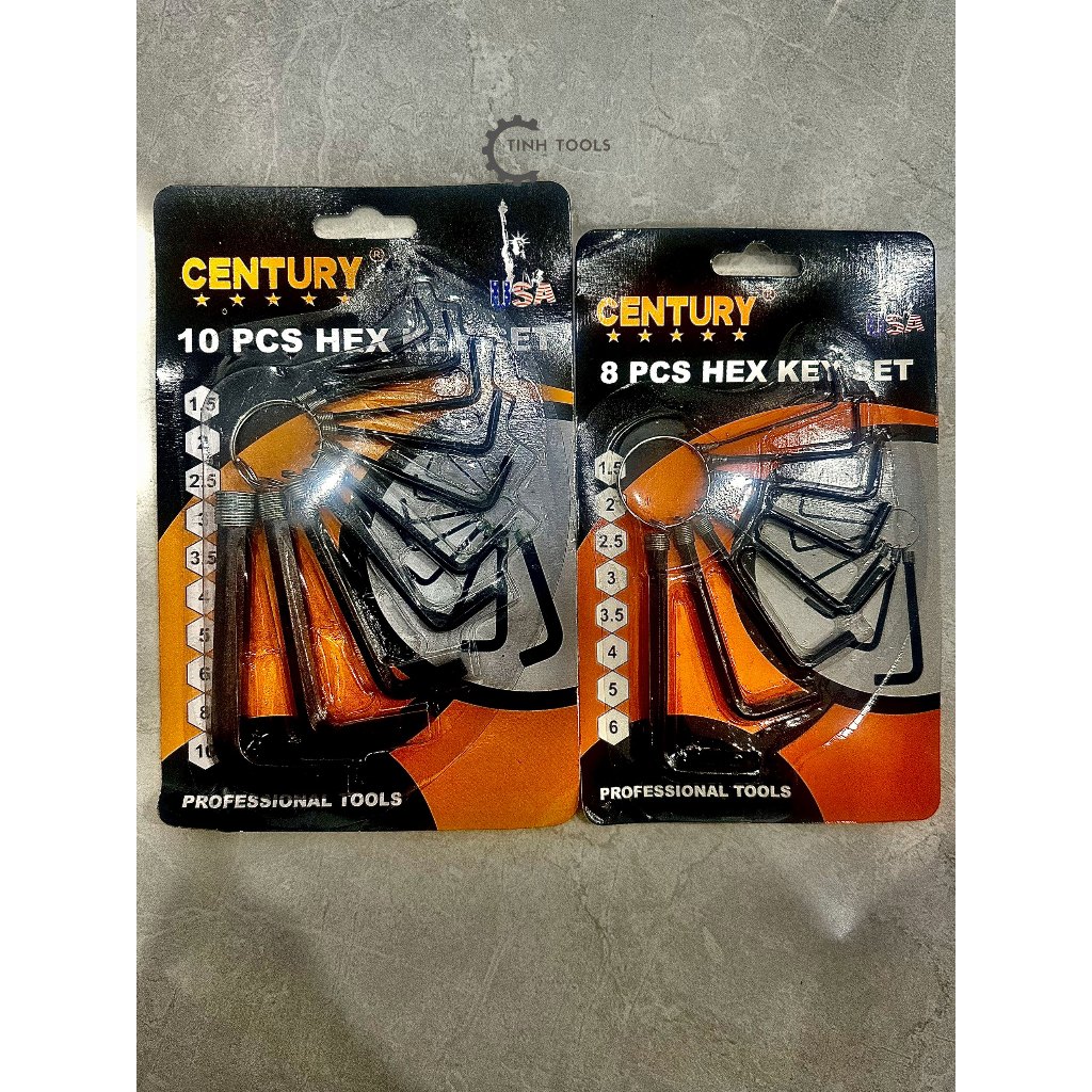 Bộ lục giác 8 cây (sò 8), 10 cây (sò 10) chữ L đầu bằng màu đen hiệu Century nhỏ gọn tiện lợi