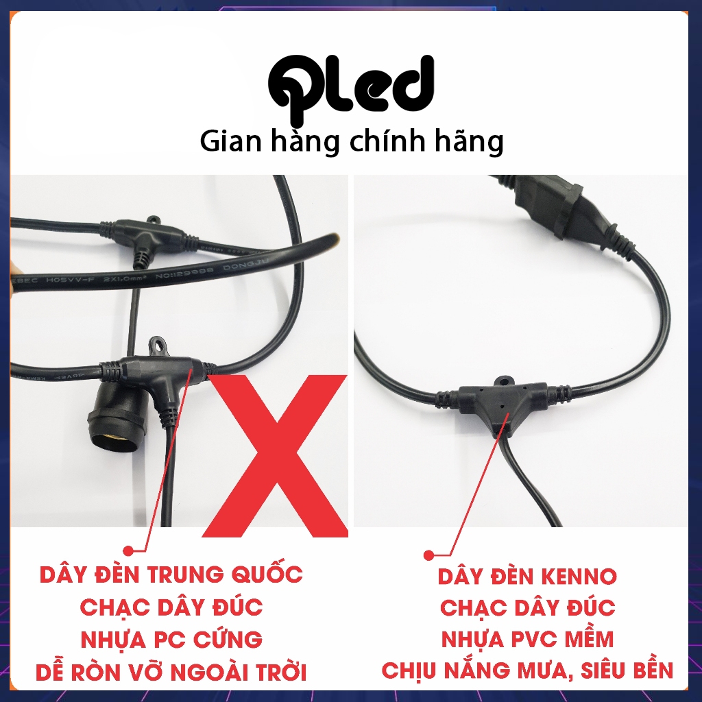 Bộ Dây đui đèn Qled trang trí ngoài trời chống nước lõi đồng dùng cho quán cà phê, trà chanh,... 5m/7,5m/10m kèm bóng