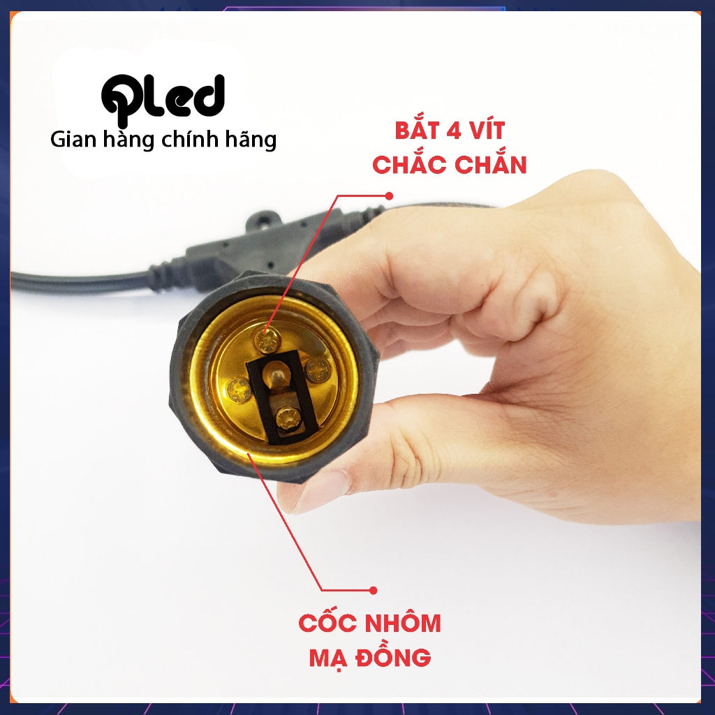 Bộ Dây đui đèn Qled trang trí ngoài trời chống nước lõi đồng dùng cho quán cà phê, trà chanh,... 5m/7,5m/10m kèm bóng