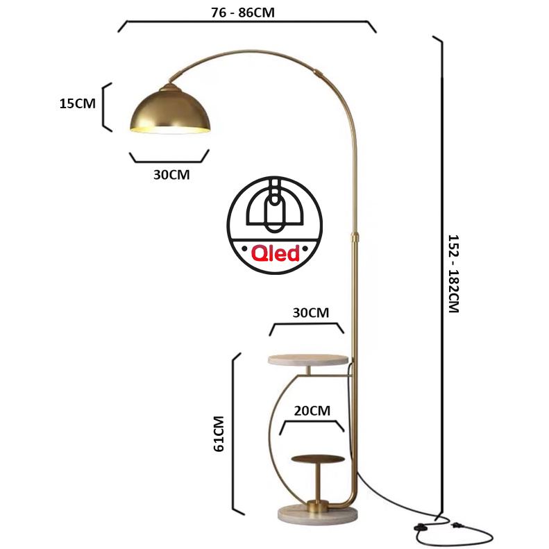 Đèn cây đứng Chao bô Qled Đồng cao cấp đế bát đá tự nhiên màu vàng/đen ( Tặng kèm bóng Led as vàng ấm)