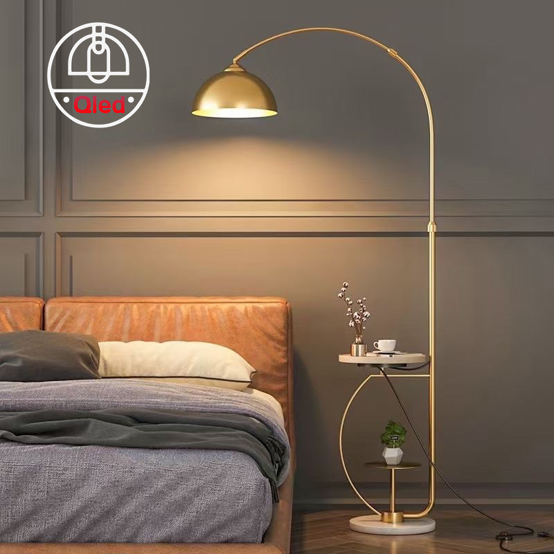 Đèn cây đứng Chao bô Qled Đồng cao cấp đế bát đá tự nhiên màu vàng/đen ( Tặng kèm bóng Led as vàng ấm)