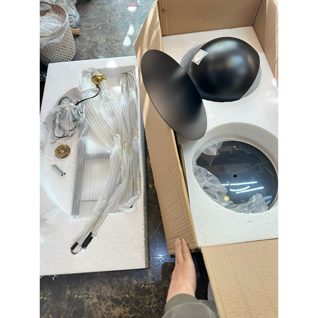Đèn cây đứng Chao bô Qled Đồng cao cấp đế bát đá tự nhiên màu vàng/đen ( Tặng kèm bóng Led as vàng ấm)