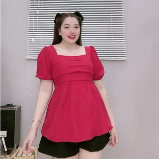 Bộ Đồ Quần Áo Thời Trang Bigsize Nữ Thiết Kế Nhún Trước Cổ Vuông Tay Bồng Cách Điệu Đơn Giản Trẻ Trung  SET55