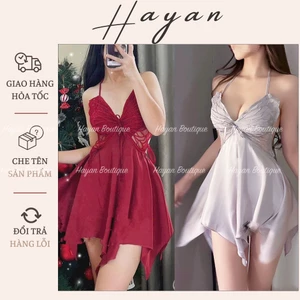 HT69 Váy ngủ sexy phối ren cánh bướm kèm ĐỆM LÓT, đồ ngủ lụa dáng xoè tôn dáng HT69