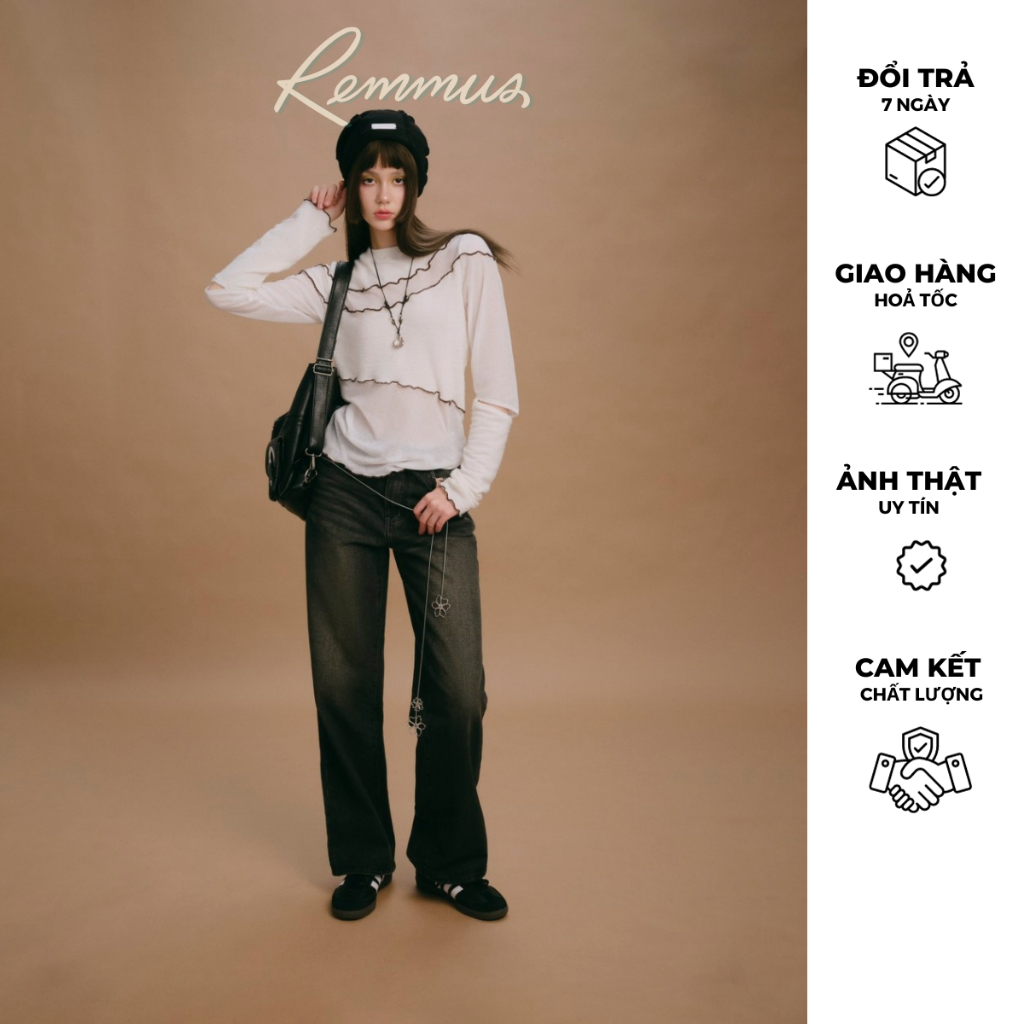 Quần jeans loang dáng suông Remmus cho nữ