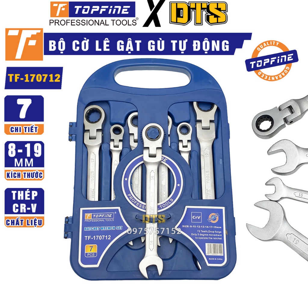Bộ 7 cờ lê tự động gật gù đảo chiều TOP FINE 8-19mm | Bộ cờ lê vòng ...