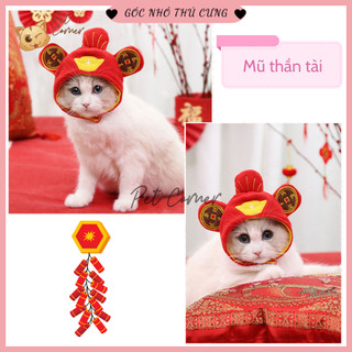Mũ thần tài may mắn cho thú cưng ngày tết, mũ giữ ấm cho chó mèo mùa đông