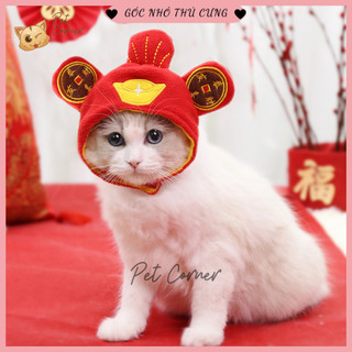 Mũ thần tài may mắn cho thú cưng ngày tết, mũ giữ ấm cho chó mèo mùa đông