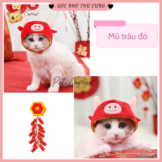 Mũ thần tài may mắn cho thú cưng ngày tết, mũ giữ ấm cho chó mèo mùa đông