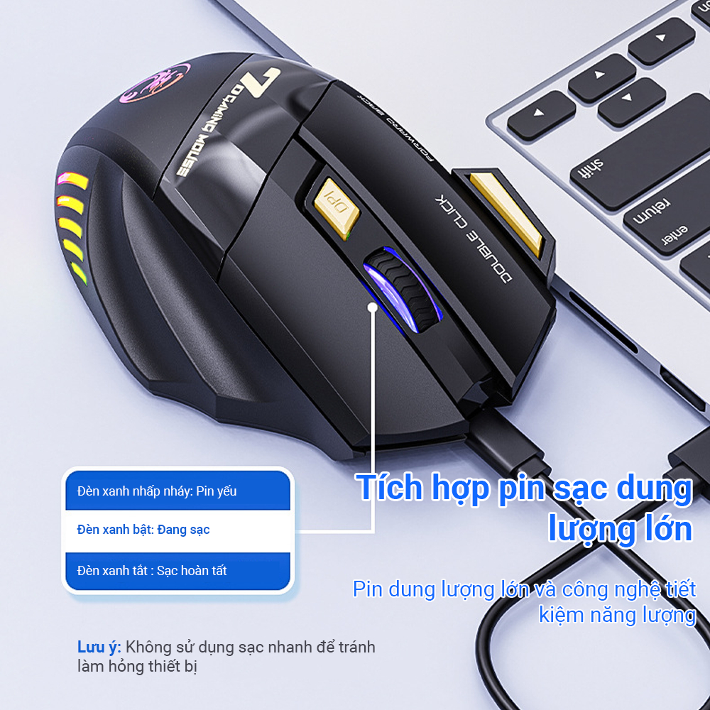 Chuột gaming không dây iMice GWX7 - 2 mode 2.4GHZ và bluetooth 5.1 - 7 nút bấm - Đèn LED 7 màu - Pin có thể sạc được | BigBuy360 - bigbuy360.vn