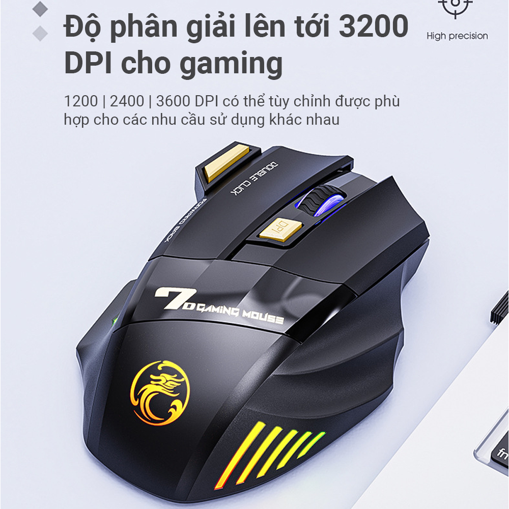 Chuột gaming không dây iMice GWX7 - 2 mode 2.4GHZ và bluetooth 5.1 - 7 nút bấm - Đèn LED 7 màu - Pin có thể sạc được | BigBuy360 - bigbuy360.vn