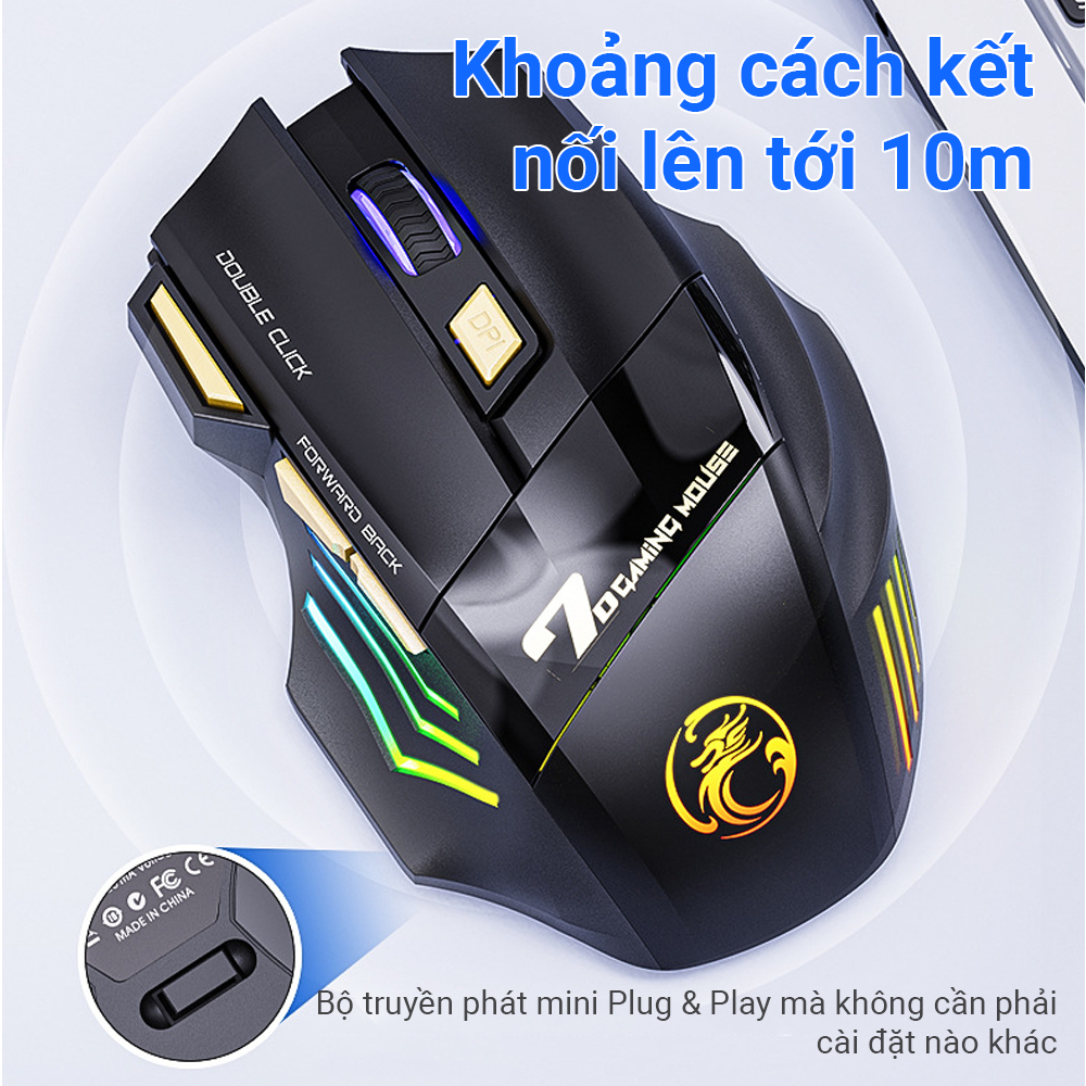Chuột gaming không dây iMice GWX7 - 2 mode 2.4GHZ và bluetooth 5.1 - 7 nút bấm - Đèn LED 7 màu - Pin có thể sạc được | BigBuy360 - bigbuy360.vn
