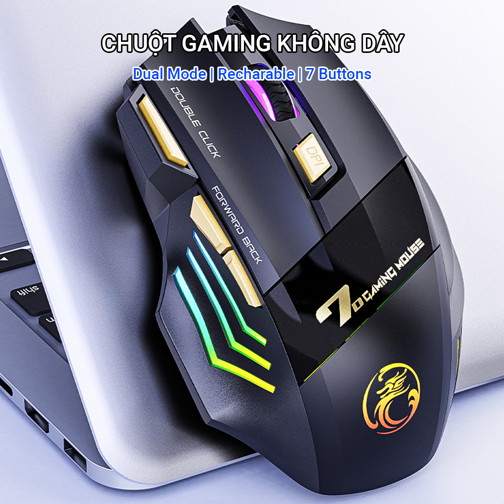 Chuột gaming không dây iMice GWX7 - 2 mode 2.4GHZ và bluetooth 5.1 - 7 nút bấm - Đèn LED 7 màu - Pin có thể sạc được | BigBuy360 - bigbuy360.vn