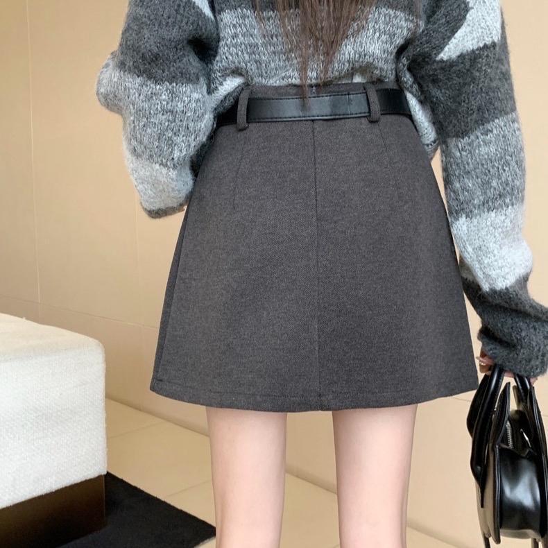 Chân váy dạ dáng ngắn xếp ly to tặng kèm belt, chân váy dạ dày dặn 2 lớp - SANA CLOSET