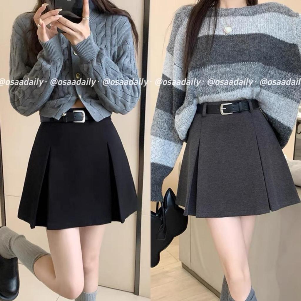 Chân váy dạ dáng ngắn xếp ly to tặng kèm belt, chân váy dạ dày dặn 2 lớp - SANA CLOSET