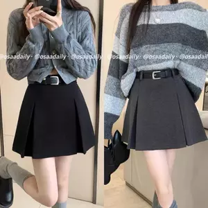 Chân váy dạ dáng ngắn xếp ly to tặng kèm belt, chân váy dạ dày dặn 2 lớp - SANA CLOSET