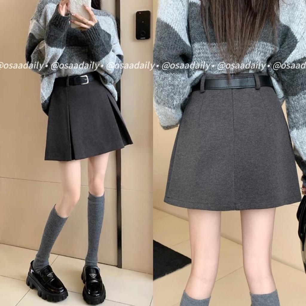 Chân váy dạ dáng ngắn xếp ly to tặng kèm belt, chân váy dạ dày dặn 2 lớp - SANA CLOSET