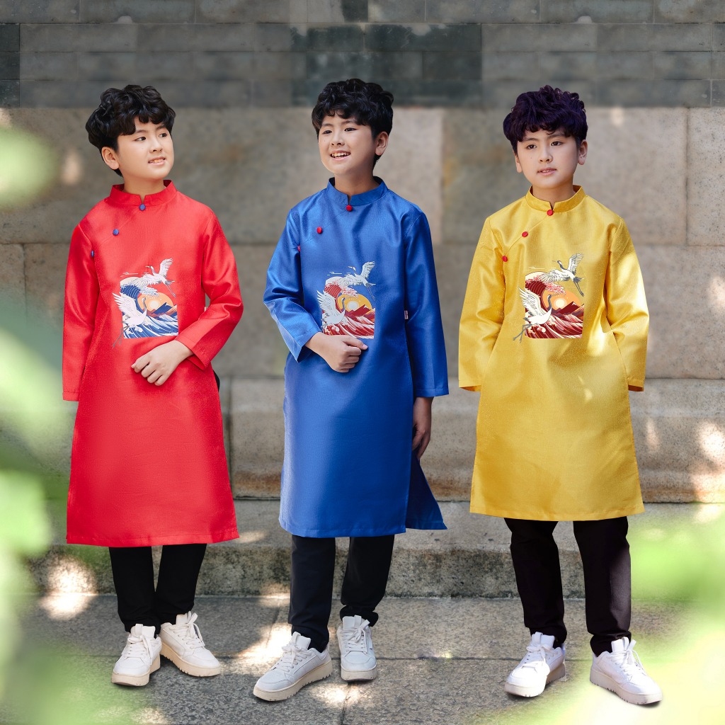 Áo dài bé trai Tết Chippo dáng cách tân mẫu mới cho bé trai 12 13