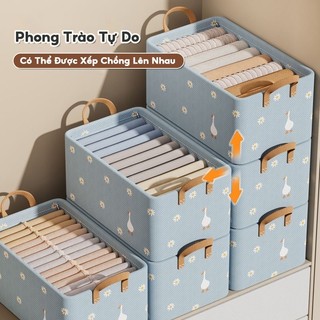 Hộp Đựng Quần Áo Khung Thép Hộp Vải Có Quai Xách Đựng Đồ Chắc Chắn Hình Hoa 47x28x20cm