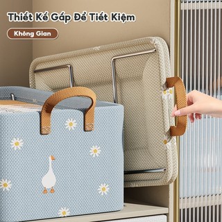 Hộp Đựng Quần Áo Khung Thép Hộp Vải Có Quai Xách Đựng Đồ Chắc Chắn Hình Hoa 47x28x20cm