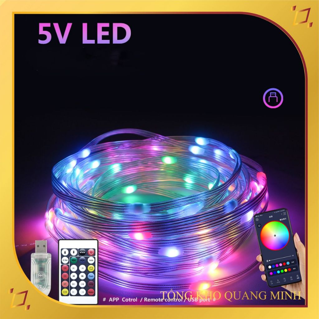 Dây LED hạt gạo RGB 10M với 16 triệu màu, cuộn đèn led trang trí chống ...