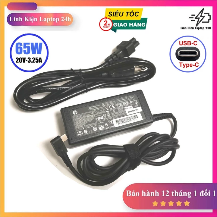 Sạc Dùng Cho ZIN Laptop HP 65W 20V 3.25A USB Type C dành cho HP EliteBook X360, HP Envy X360 13 15 TPN-CA10
