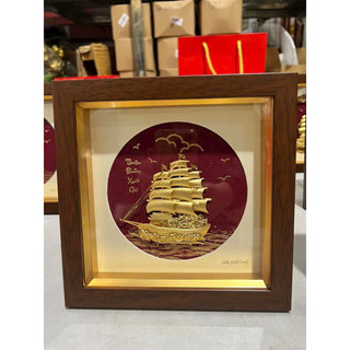 Tranh Thuận Buồm Xuôi Gió Dát Vàng 24K 20cm phong thủy thăng tiến Quà Tặng Trang Trí Trưng Bày