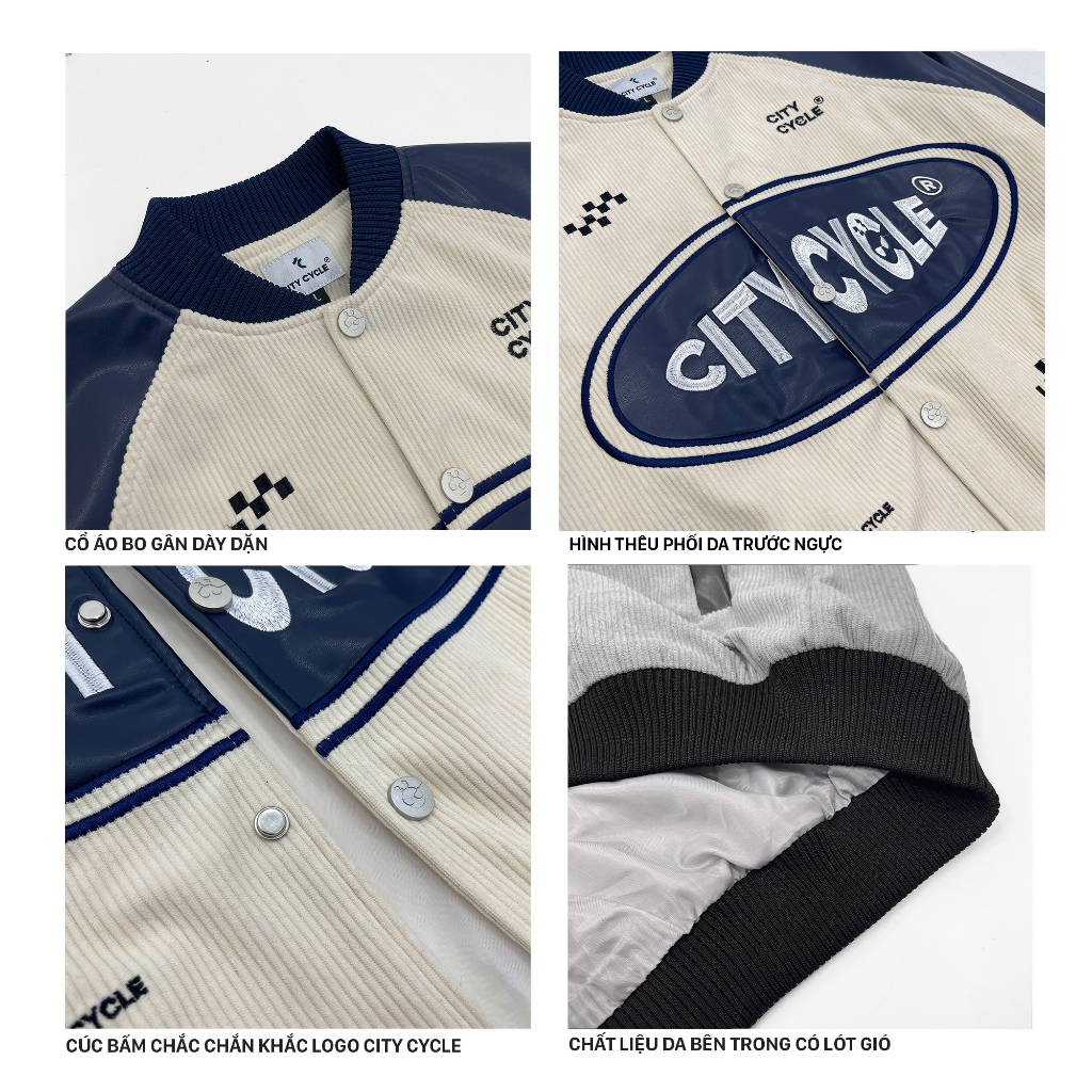 Áo Khoác Varsity Local Brand Orbit City Cycle 2 lớp nỉ nhung phối da nam nữ form rộng oversize