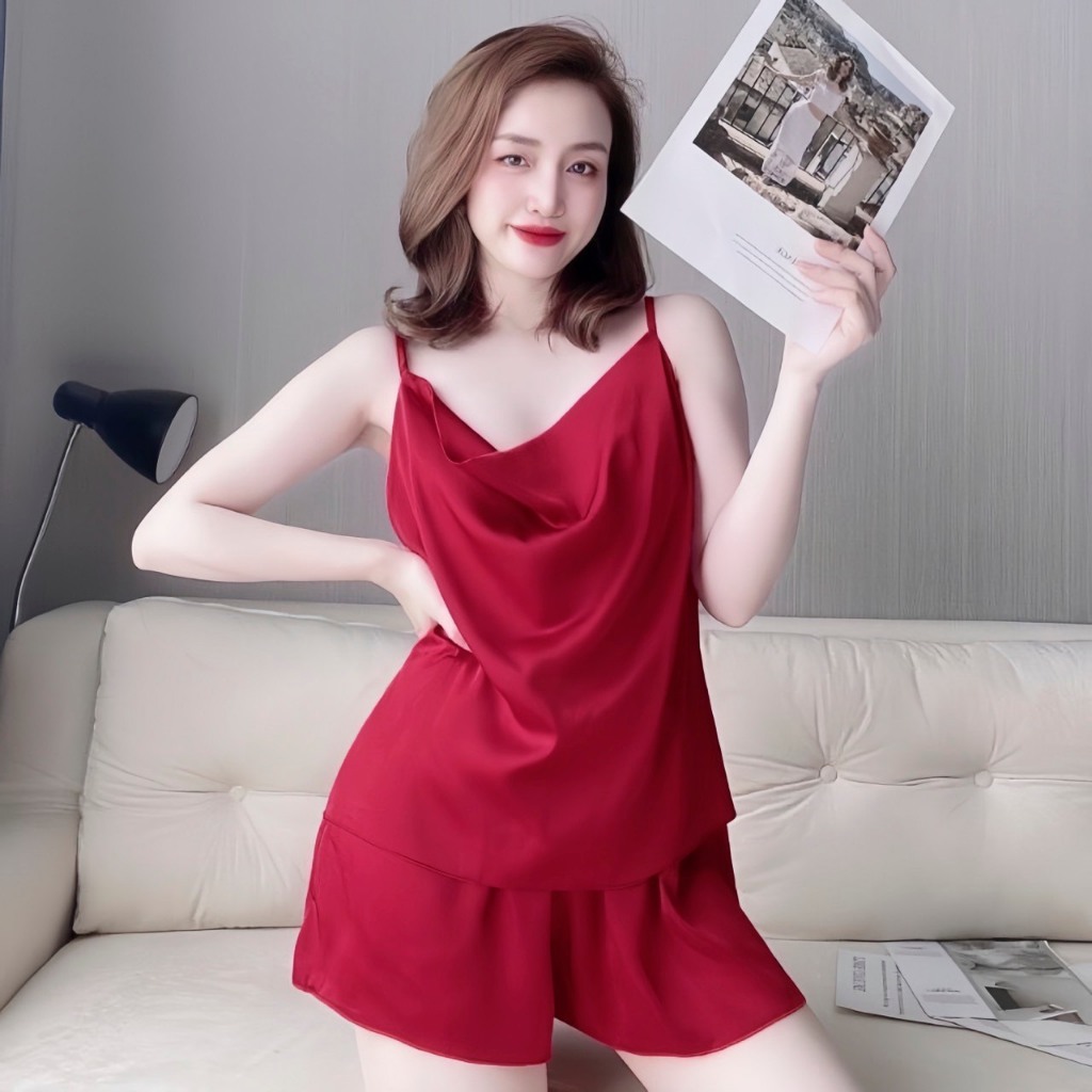 Ảnh Đồ Bộ Mặc Nhà Hai Dây Quần Đùi Lụa Satin Hisexy MS12 1