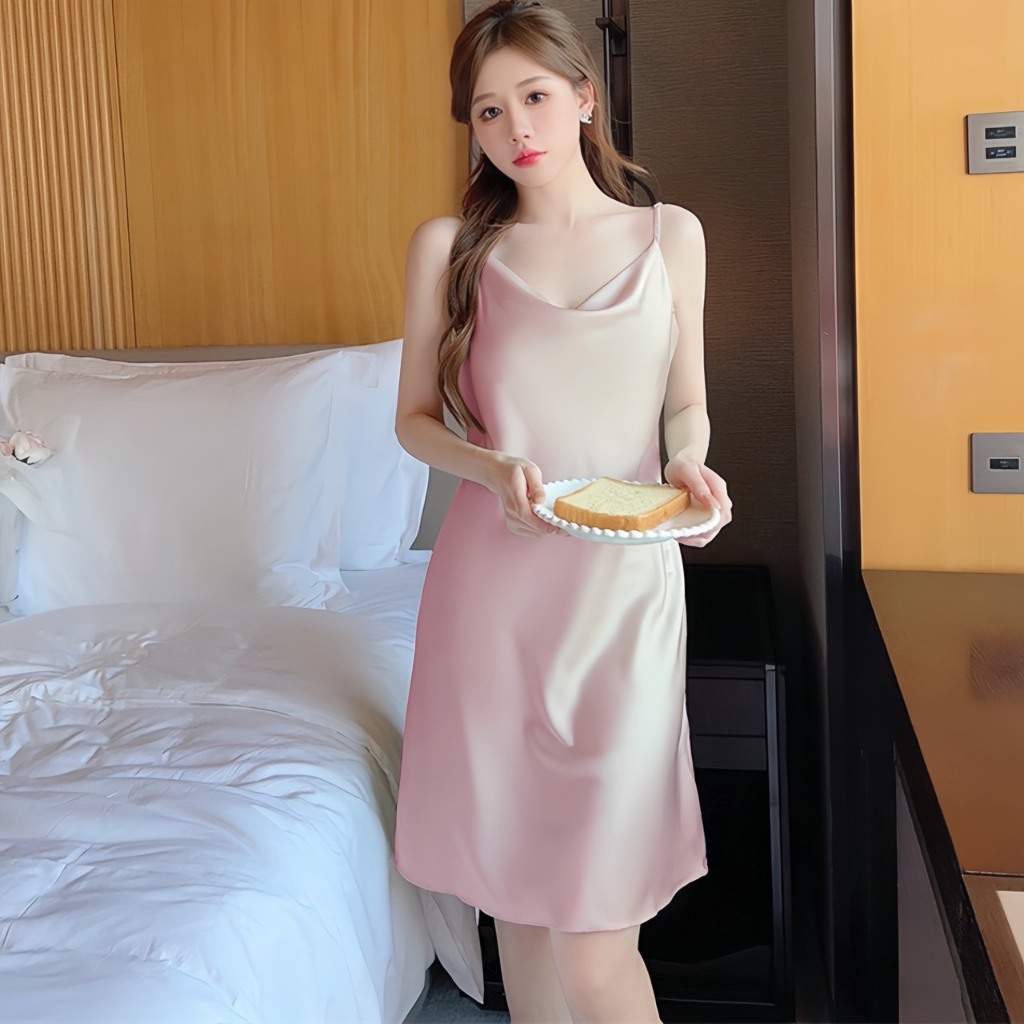Ảnh Váy Ngủ Hisexy Hai Dây Lụa Satin Cao Cấp MD12 4