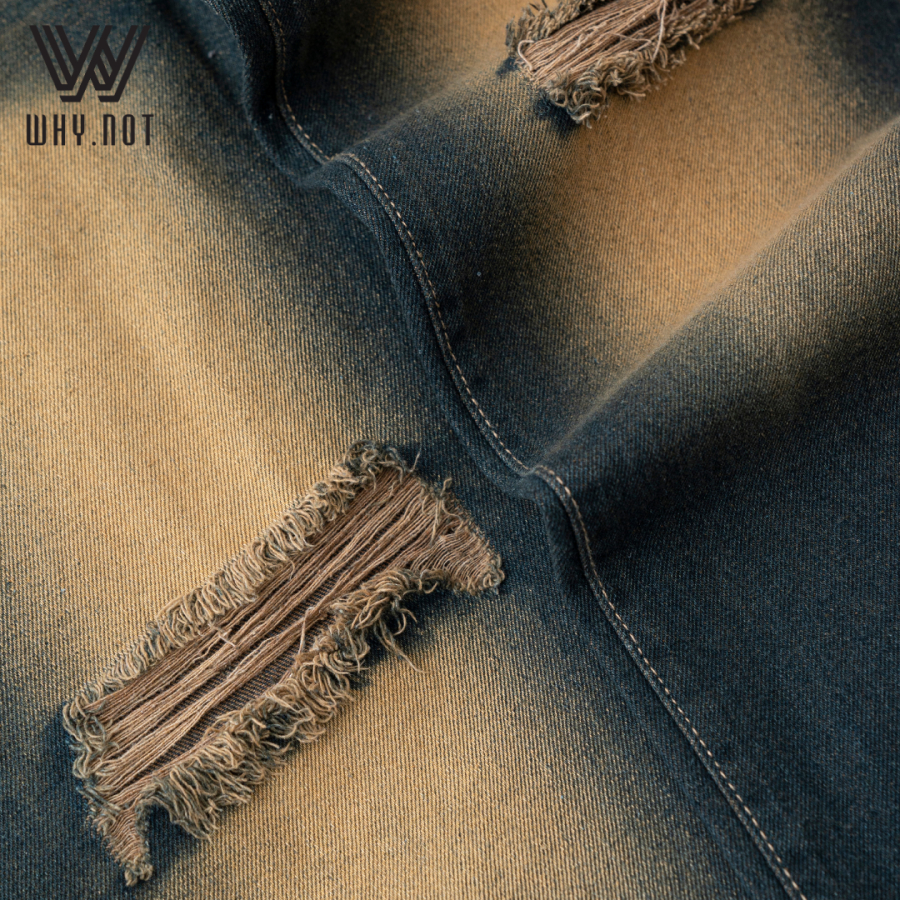 [Có Bigsize]-Quần Jeans Nam Suông WHY.NOT Màu Xanh Cổ Vịt Wash Vàng Cá Tính- Quần Jean Nam Rách Gối