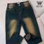 -Quần Jeans Nam Suông WHY.NOT Màu Xanh Cổ Vịt Wash Vàng Cá Tính- Quần Jean Nam Rách Gối